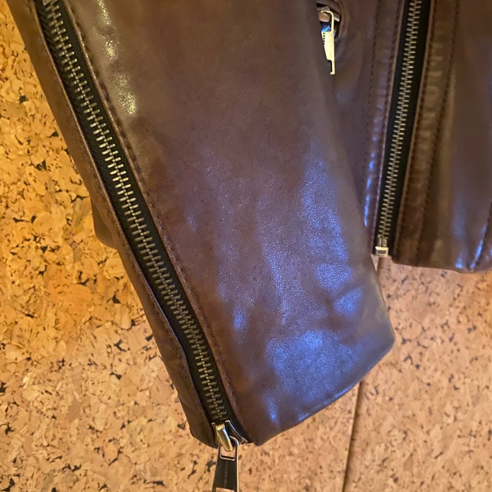 Andrew Marc Brown Leather Jacket with Detachable Fox Fur Collar, Women’s XS - Picture 5 of 11